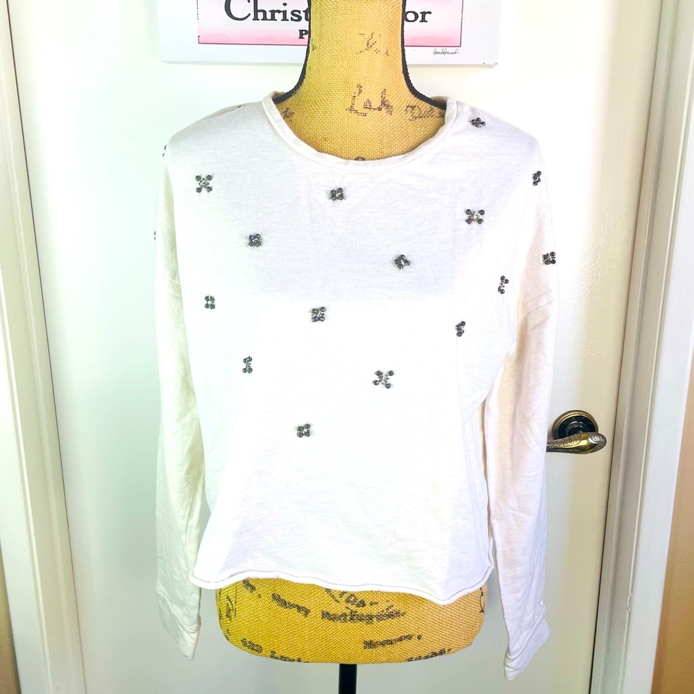 BONGO Sweatshirt Top Blouse Large Long Sleeve Round Neck Embellished Sweater